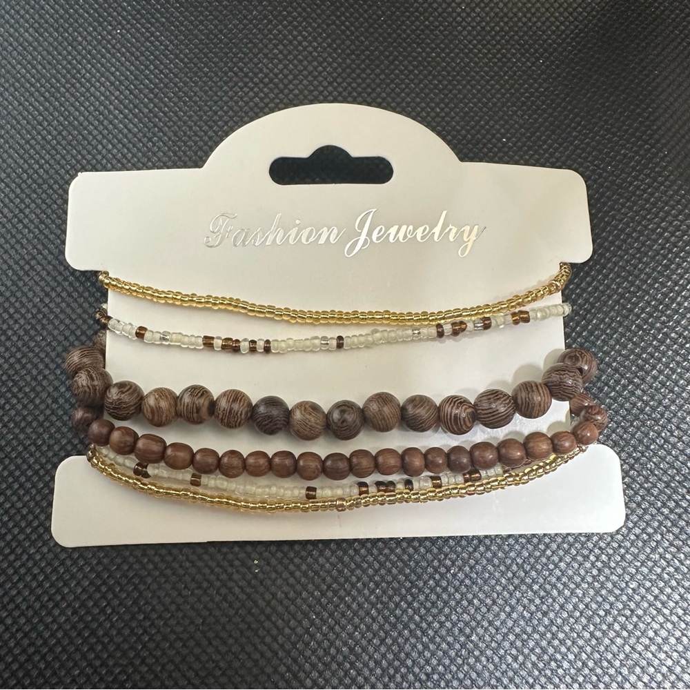 Fashion Jewelry Brown and Gold Beaded Bracelet Set